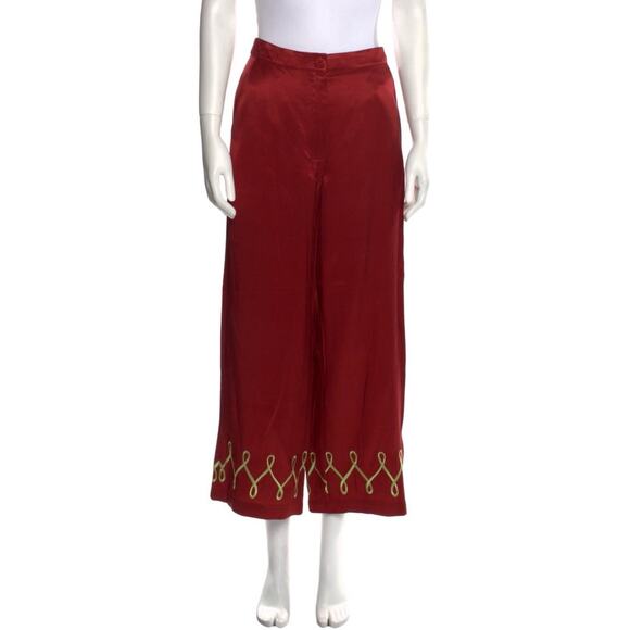 NWT Kitri Maroon Satin Embroidered Pull On Pants M - Picture 3 of 5